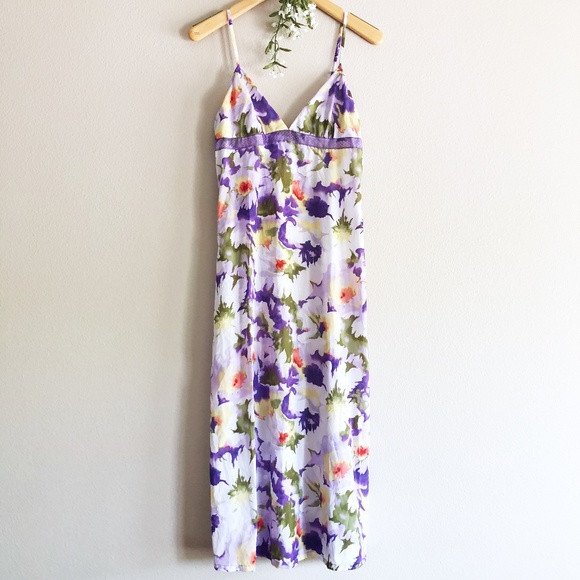 Vintage Dresses & Skirts - 90s Y2K Floral Midi-Maxi Length Floral Slip Dress